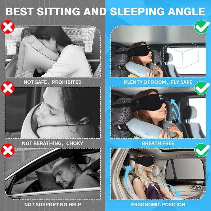 Joythink Sleep Headphones Headband Sleep Mask Eye Mask 3D Deep Bluetooth - Image 3