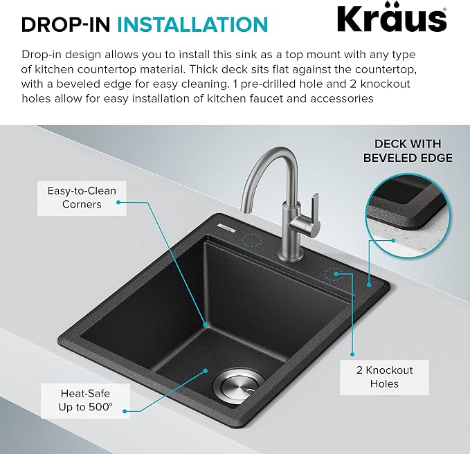 KRAUS Bellucci 18-inch Granite Workstation Drop In Top Mount Single Bowl - Image 9