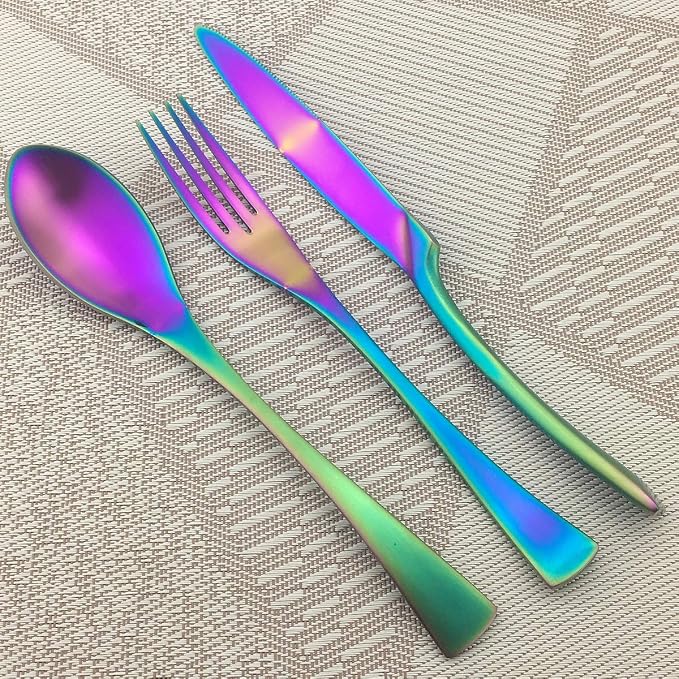 Rainbow Silverware Set, 6-Piece Stainless Steel Flatware Set Service - Image 5