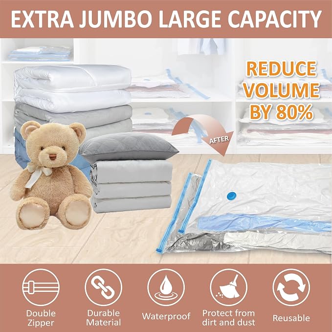 8 Pack XXL Jumbo Vacuum Storage Bags, Extra Large Vacuum Seal Bags - Image 2
