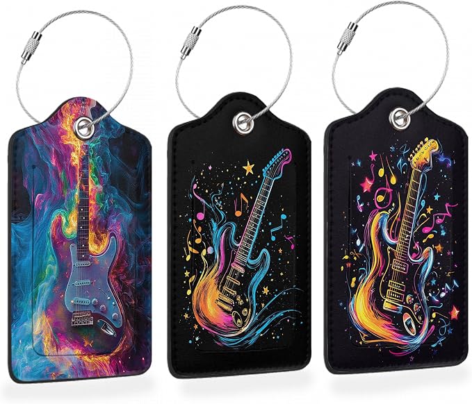 Electric Guitar Neon 3 PCS PU Leather Luggage Tags by Losthll