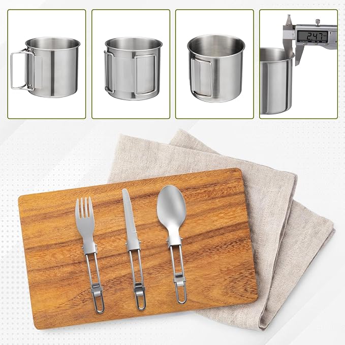 Camping Cookware Kit Backpacking, 0.33Gal Pots and 0.17Gal Pans Set, 0.08Gal - Image 4