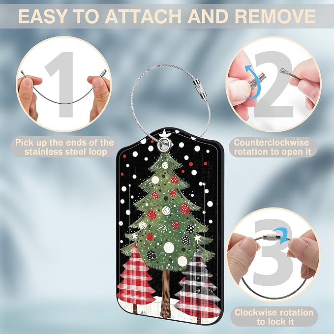 2 Pack Luggage Tags for Suitcases Christmas Tree Leather Luggage Tags Privacy - Image 4