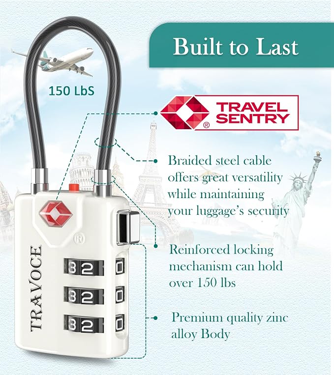 Search Alert TSA Approved Travel Combination Luggage Cable Locks - Image 5