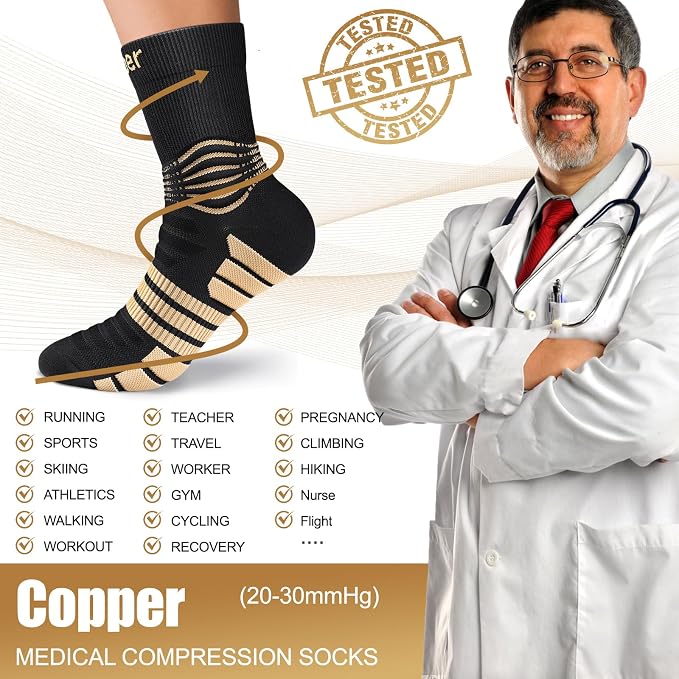 NEENCA Professional Copper Compression Socks, Medical Ankle Support Socks - Image 7