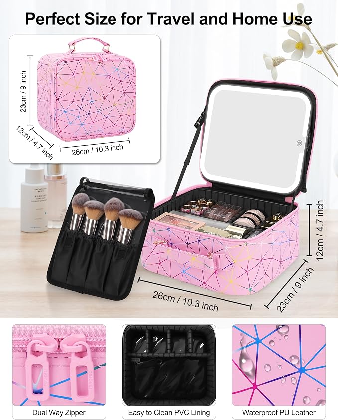 Chomeiu Makeup Bag with LED Mirror, Cute Cosmetic Bags Birthday Gifts - Image 2