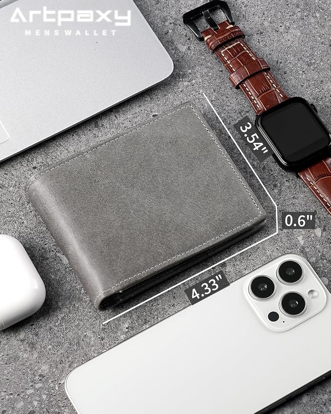 Mens Wallet Bifold Genuine Leather RFID Blocking Wallet - Image 2