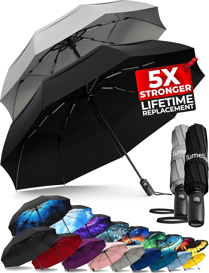 TUMELLA Strongest Windproof Travel Umbrella, Small Strong but Light Portable by Tumella