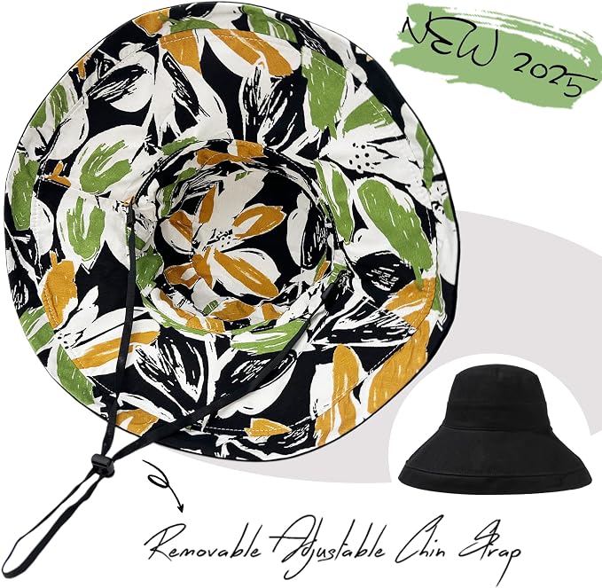 vidsel Womens Sun Hats Wide Brim Reversible Bucket Cotton Hat Packable Summer - Image 2