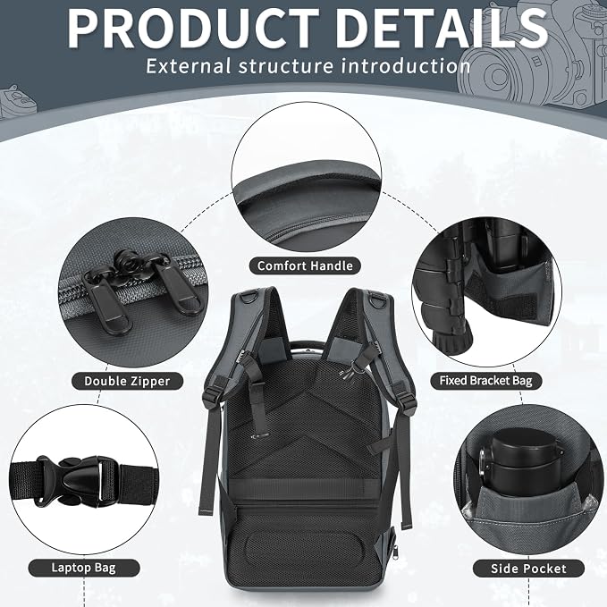 TORIBIO Camera Backpack, Hardshell DSLR Photography Camera Bag, Waterproof Hard - Image 5
