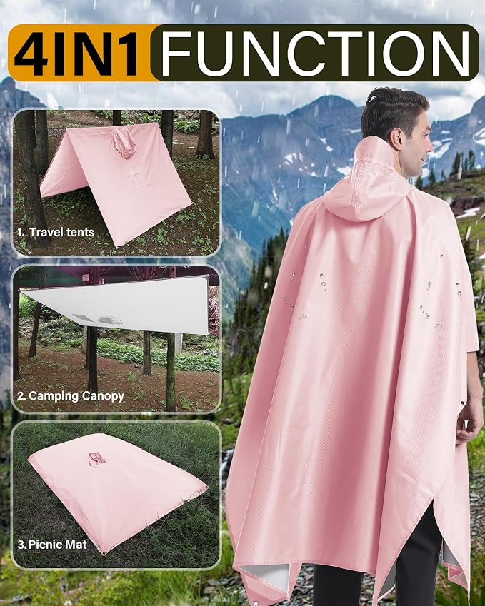 iCreek Hooded Rain Poncho with Pocket Waterproof Lightweight Unisex Raincoat - Image 3