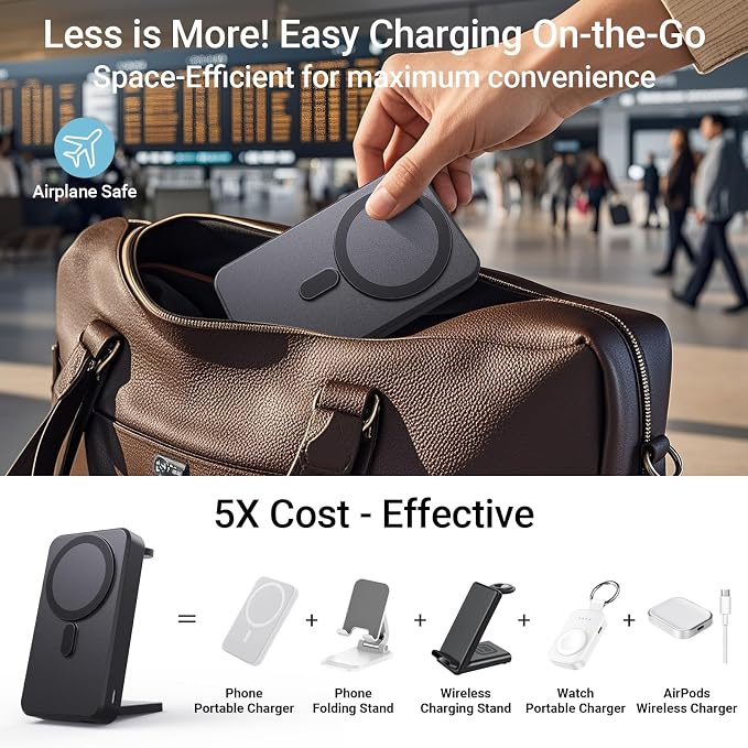 3-in-1 Portable Charger, 10000mAh Foldable Power Bank Fast Charging, MagSafe - Image 4