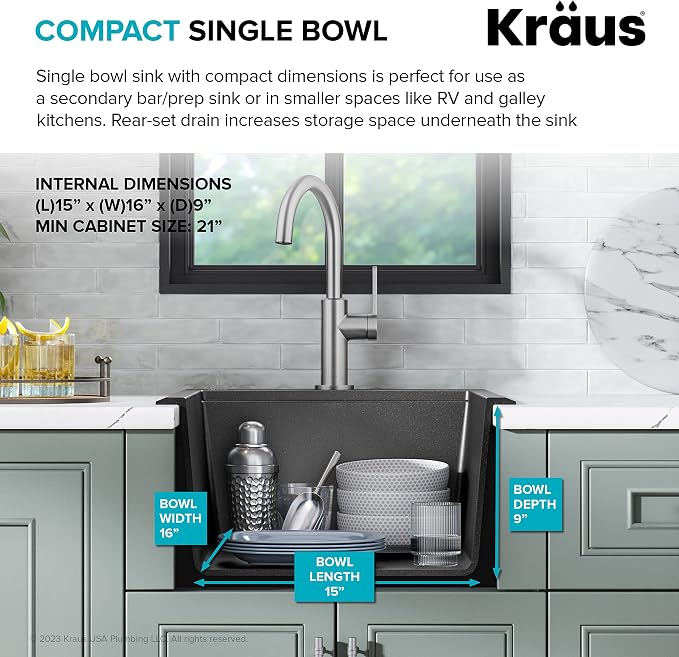 KRAUS Bellucci 18-inch Granite Workstation Drop In Top Mount Single Bowl - Image 6