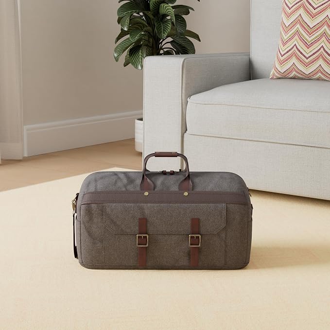 Duffle Bag for Men Waterproof Genuine Leather Canvas Travel Duffel Bags for - Image 2