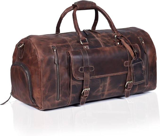 20 Inch Leather Duffel Bags for Men and Women Full Grain Leather Travel - Image 2