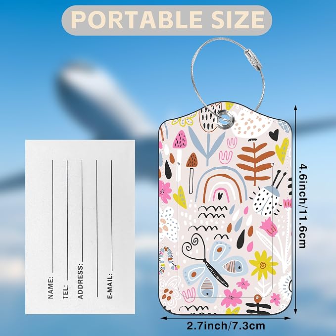 2 Pack Luggage Tags for Suitcases Rainbow Butterfly Mushroom Flower Leather - Image 2
