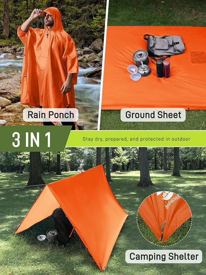 SaphiRose Extra Thick Hooded Rain Poncho Double Layer Waterproof Raincoat Jacket - Image 2