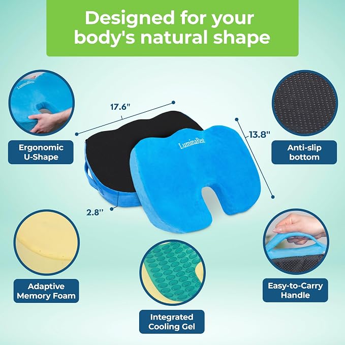 LuminaRest® Gel Seat Cushion for Tailbone Pain Relief – CertiPUR-US® Certified - Image 2