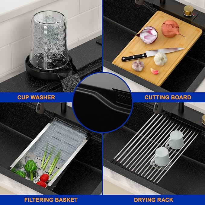 Dcolora Waterfall Smart Kitchen Sink 33x22 Drop In Single Bowl Multifunctional - Image 7