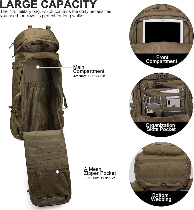 Mardingtop 75L Molle Hiking Internal Frame Backpacks - Image 4