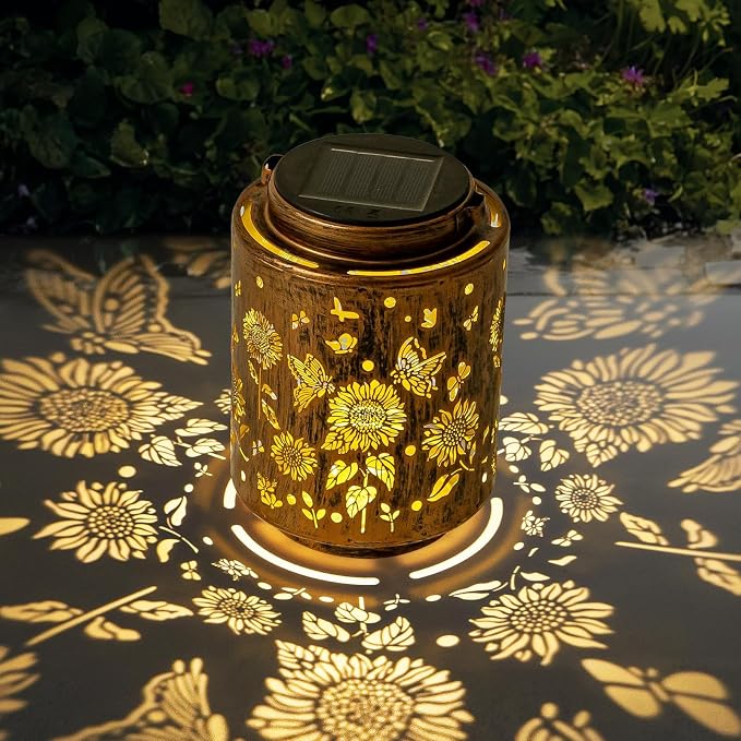 Hanging Solar Lanterns for Outside Sunflower and Butterfly Decorative Lights by Adebime