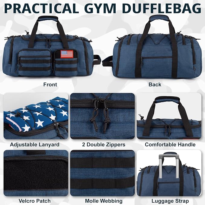 Tactical Gym Bag for Men，50L Large 3 in 1 Sports Duffle Bag - Image 6