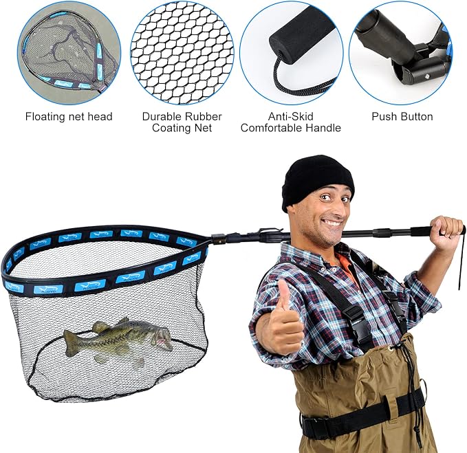 PLUSINNO Floating Fishing Net for Steelhead, Trout Fishing, Rubber Coated - Image 5