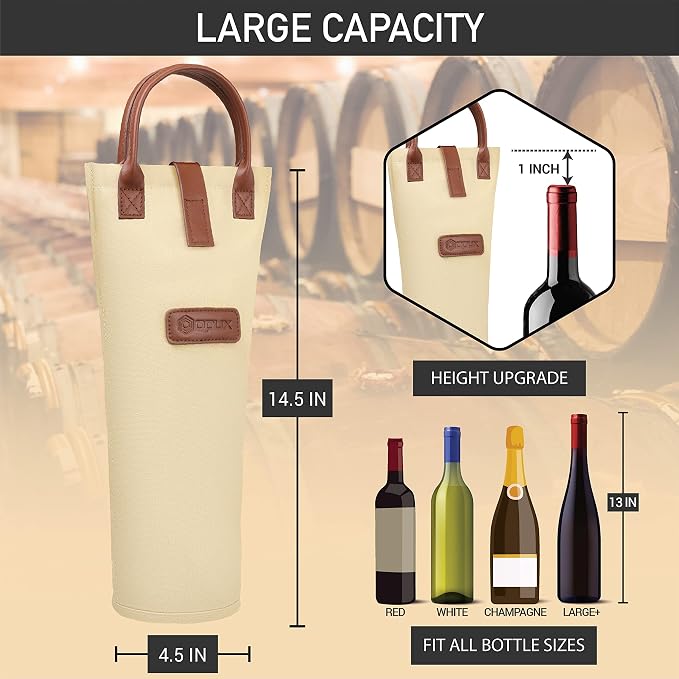 opux Wine Bag Single Bottle Carrier Tote, Insulated Travel Wine Cooler Bag - Image 3