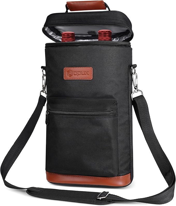 opux Wine Bag 2 Bottle Wine Tote Carrier, Insulated Wine Cooler Bag by OPUX