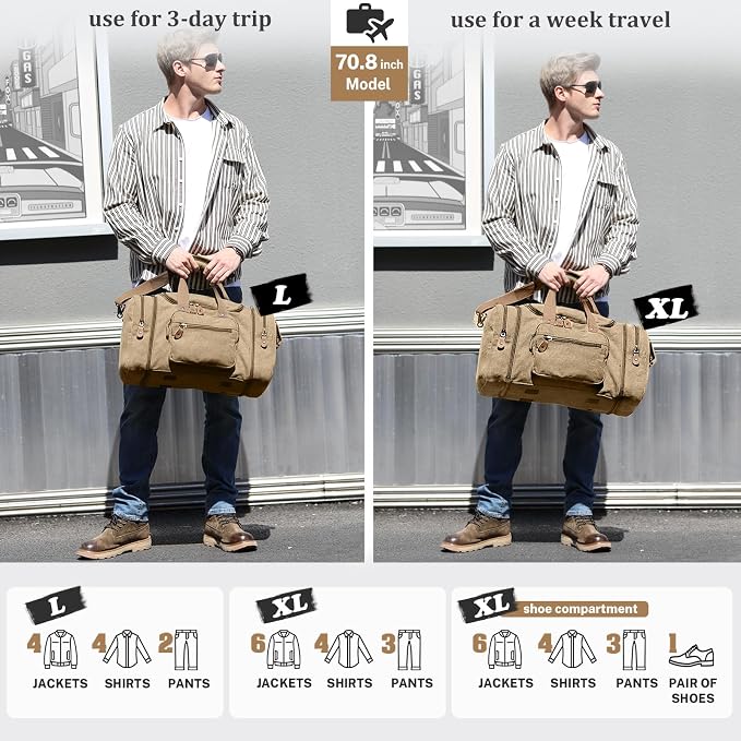 Gonex Canvas Duffle Bag for Travel 60L Duffel Overnight Weekend Bag - Image 6