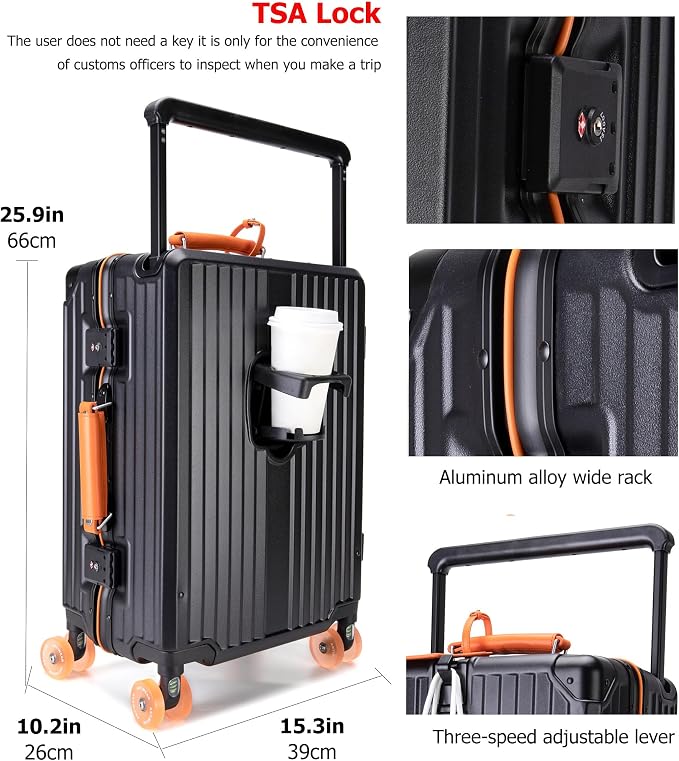 feilario 24in Aluminum Frame Wide Handle Hard Shell Carry On Suitcase - Image 4