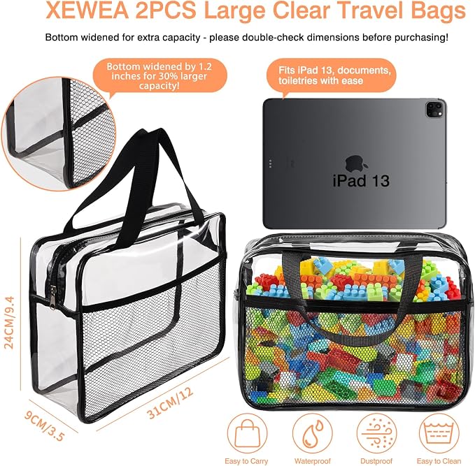 XEWEA 2PCS Large TSA Approved Clear Travel Toiletry Bags - Image 2