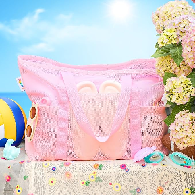 Tagitary Mesh Beach Bag with Zipper Large Beach Tote Waterproof Sandproof with - Image 6