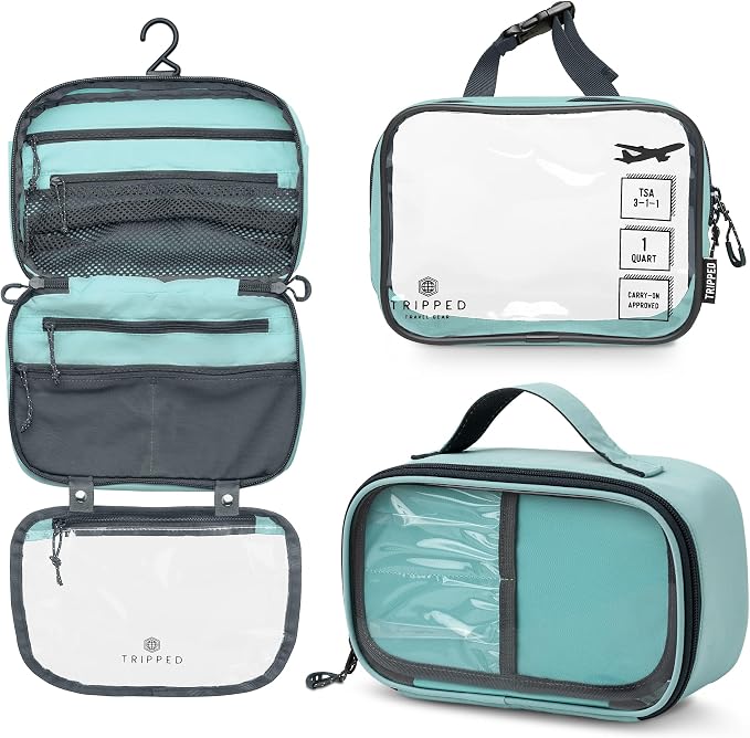 Toiletry Bag Kit Set: Hanging Travel Toiletry Bag + 311 TSA Cosmetic Liquid Bag by TRIPPEDTravelGear