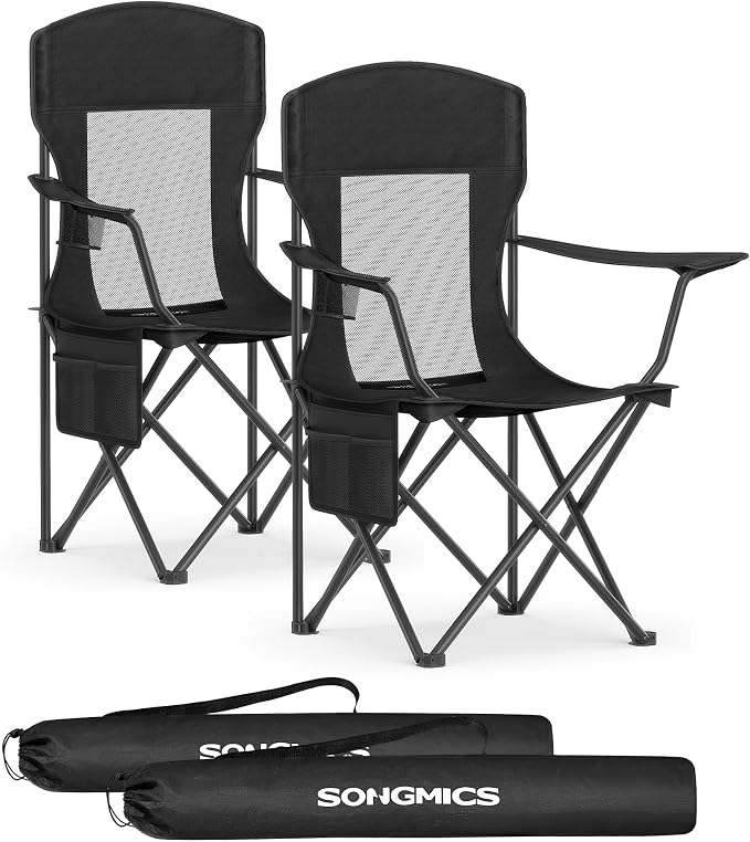 SONGMICS Breathable Camping Chairs, Foldable Outdoor Chairs Set of 2, High Back by SONGMICSbySONGMICSHOME