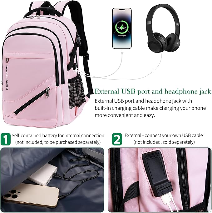 FENGDONG Large Laptop Backpack 17.3 inch Waterproof Travel College Backpack - Image 5