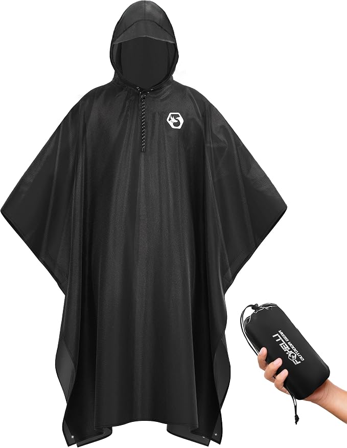 Foxelli Rain Poncho for Adults – Extra Long Reusable Waterproof Raincoat by FOXELLI