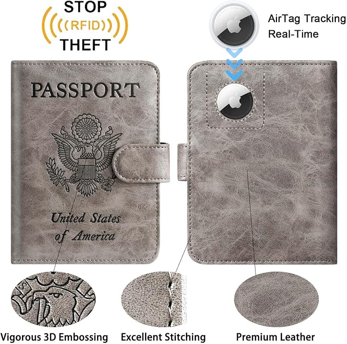 Airtag Passport Holder Cover Wallet RFID Blocking Leather Case Travel - Image 2