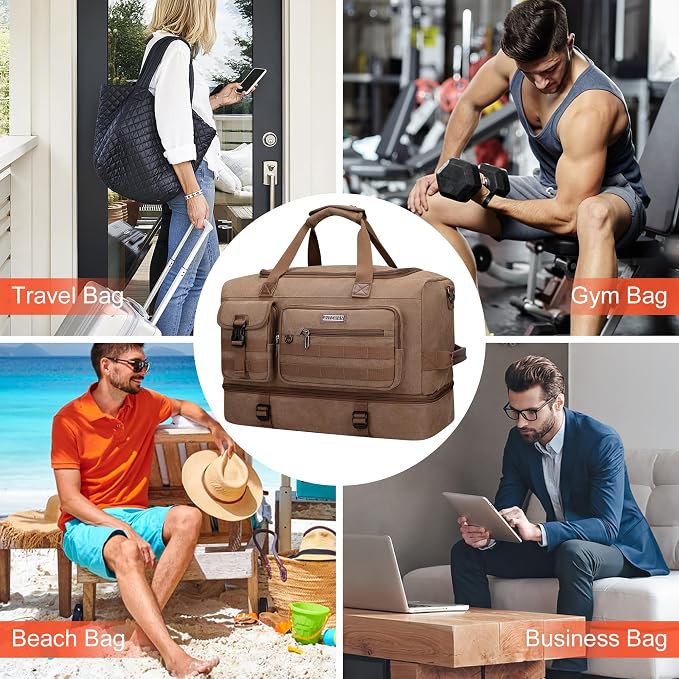 WITZMAN Duffle Bag for Men 50L Canvas Weekender Overnight Bag - Image 9
