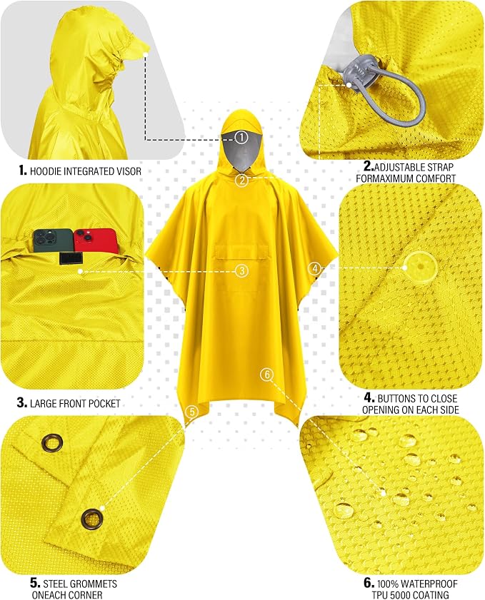 iCreek Hooded Rain Poncho with Pocket Waterproof Lightweight Unisex Raincoat - Image 5