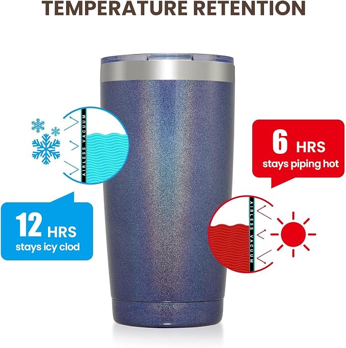 MEWAY 20oz Tumbler 8 Pack Double Wall Vacuum Insulated Travel Glitter Mug Bulk - Image 6
