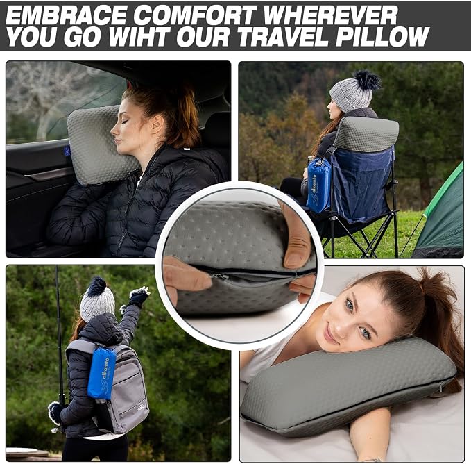 Travel & Camping Comfortable Memory Foam Pillow – Easy to Carry Portable Bag – - Image 4
