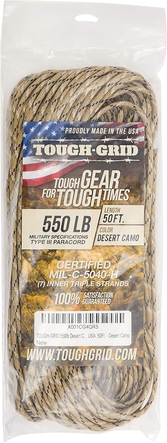 TOUGH-GRID 550 Paracord Rope Nylon Parachute Cord, Made in USA Survival Kit - Image 3