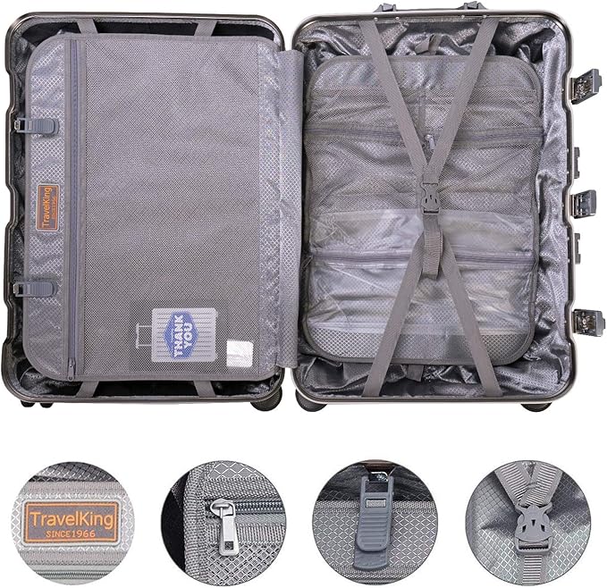TRAVELKING All Aluminum Luggage Carry On Spinner Hard Shell Suitcase - Image 2
