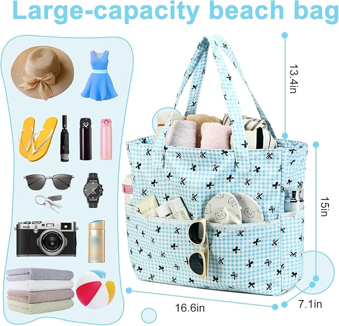 LEDAOU Large Beach Tote Bag Women Waterproof Sandproof Zipper Beach Tote Bag - Image 7