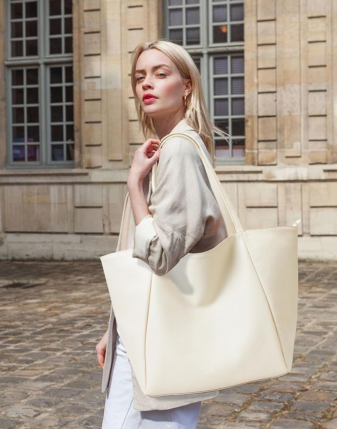 KALIDI Large Tote Bag Vegan Leather Casual Zipper Work Bag Weekender Hobo - Image 3
