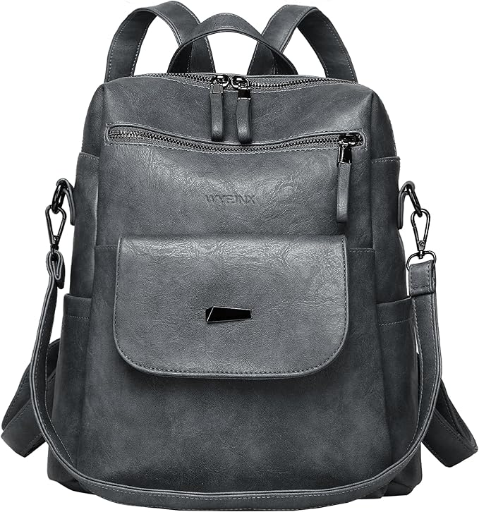 PU Leather Backpack Purse for Women Fashion Multipurpose Design Handbag Ladies by WYFJNX