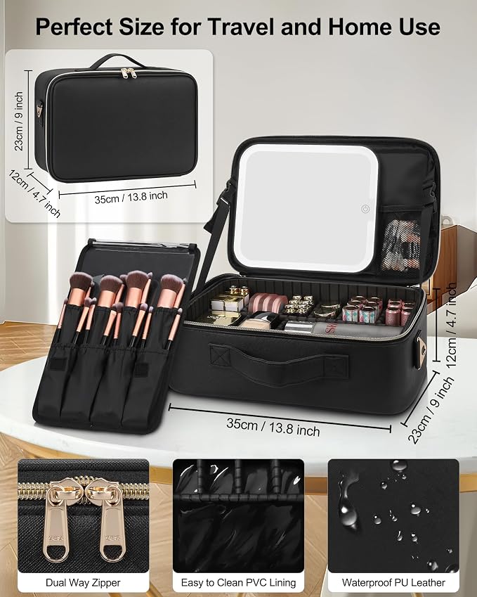 Chomeiu Makeup Bag with LED Mirror, Travel Cosmetic Train Case - Image 2