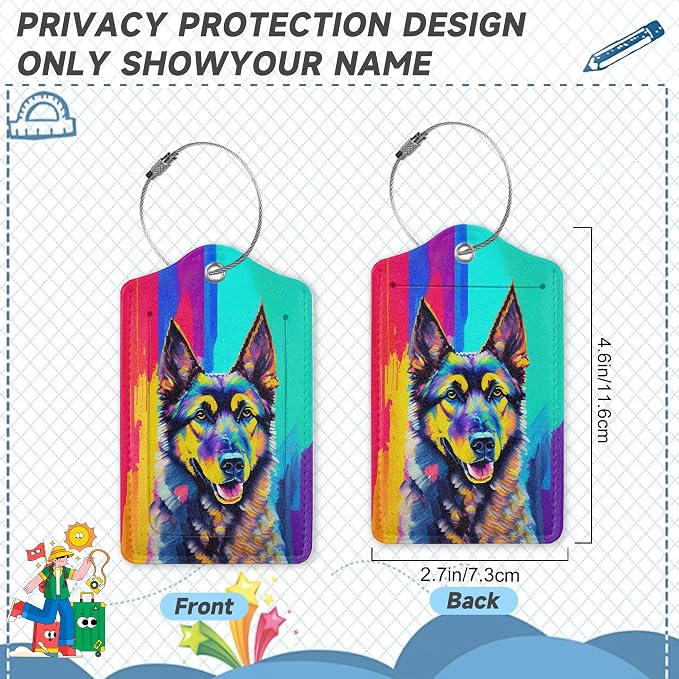2 Pack Luggage Tag for Suitcase, Art German Shepherd Dog Leather Bag Tags - Image 2
