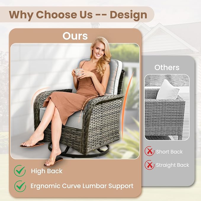 HOOOWOOO Patio Furniture Set, 5 Pieces Outdoor Conversation Set, All Weather - Image 3